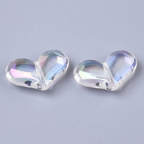 BeadsBalzar Beads & Crafts (HE8865-CL) Transparent Acrylic Beads, AB Color Plated, Heart, Clear AB, 19x28x8mm (5 PCS)