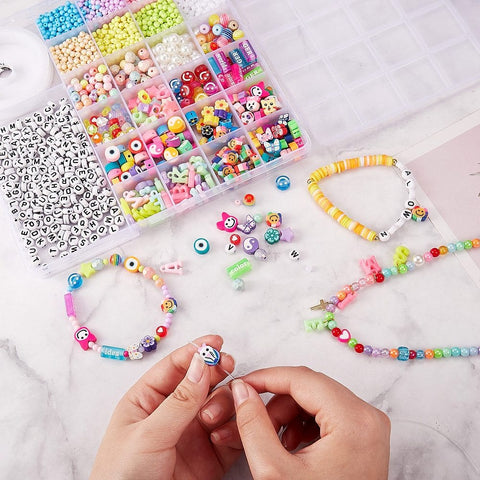 BeadsBalzar Beads & Crafts (KIT9175) DIY Beads Jewelry Set Making Kit, Including Polymer Clay & ABS Plastic Imitation Pearl & Acrylic & Resin Beads, Acrylic Pendants, Alloy Clasps, Iron Jump Ring, Elastic Thread, Scissor, Tweezer