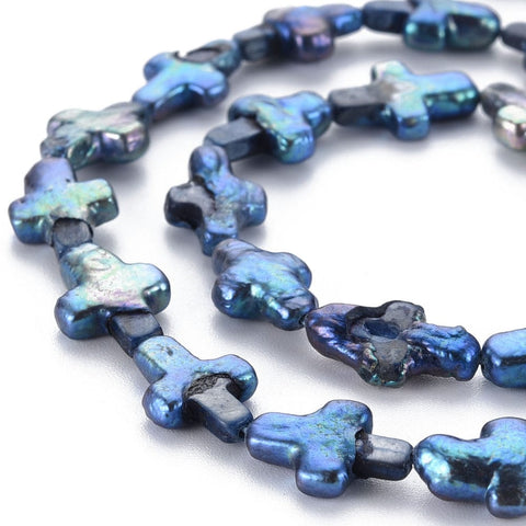 BeadsBalzar Beads & Crafts (KP8926-BL) Natural Keshi Pearl, Cultured Freshwater Pearl, Dyed, Cross, Blue, 12~14x9mm (10 PCS)