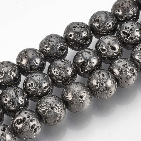 BeadsBalzar Beads & Crafts (LA8851-6MM) Electroplated Natural Lava Rock Beads, Round, Bumpy, Gunmetal Plated, 6~7mm (1 STR)