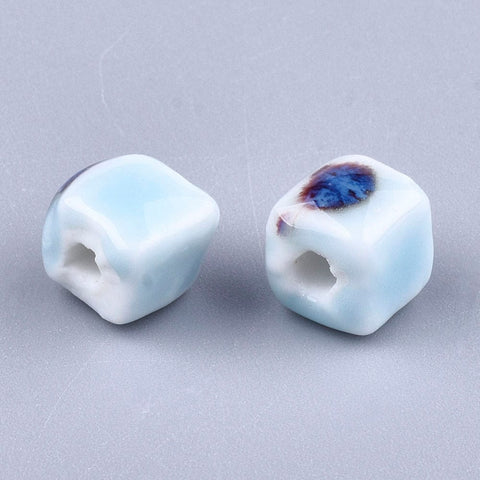 BeadsBalzar Beads & Crafts LIGHT SKY BLUE  ANTIQUE (CB8942-37C) (CB8942-X) Glazed Porcelain Beads, Cube, 8mm (10 PCS)