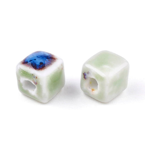 BeadsBalzar Beads & Crafts MED.AUAMARINE ANTIQUE (CB8942-37F) (CB8942-X) Glazed Porcelain Beads, Cube, 8mm (10 PCS)