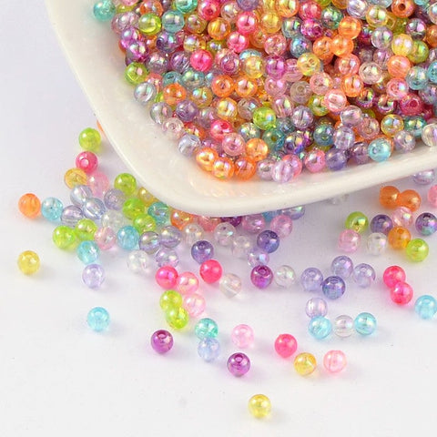 BeadsBalzar Beads & Crafts MIX AB (AB8481-M) (AB8481-X) Acrylic Beads, Round, AB Color, 4mm (10 GMS / +-300 PCS)