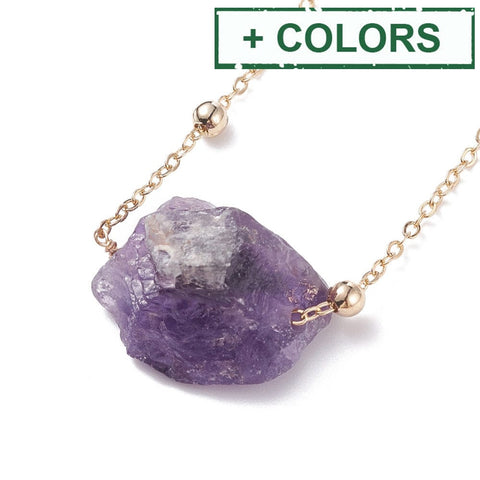 BeadsBalzar Beads & Crafts NAT.AMETHYST (SN8991-03) (SN8991-X) Raw Stone Pendant 304 stainless Steel Necklace (45cm)