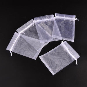BeadsBalzar Beads & Crafts (OB8839-A) Organza Bags, with Ribbons, White, 12x9cm (10 PCS)