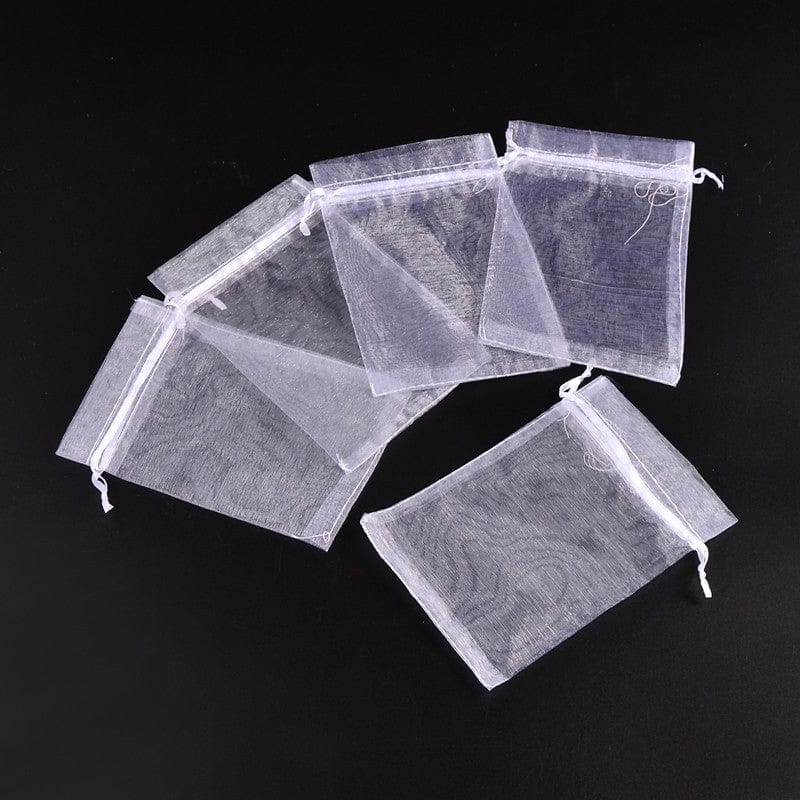 BeadsBalzar Beads & Crafts (OB8839-A) Organza Bags, with Ribbons, White, 12x9cm (10 PCS)