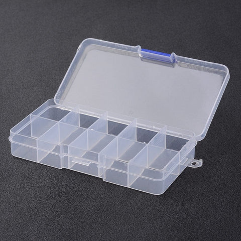 BeadsBalzar Beads & Crafts (PB9048) Stationary 10 Compartments Rectangle Plastic Bead Storage Containers, 68x130mm (1 PC)