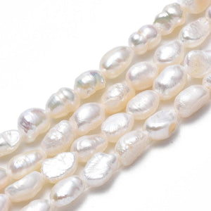 BeadsBalzar Beads & Crafts (PE8750-06A) Natural Cultured Freshwater Pearl Beads, Oval, Seashell Color about 6~8.5mm long (1 STR)