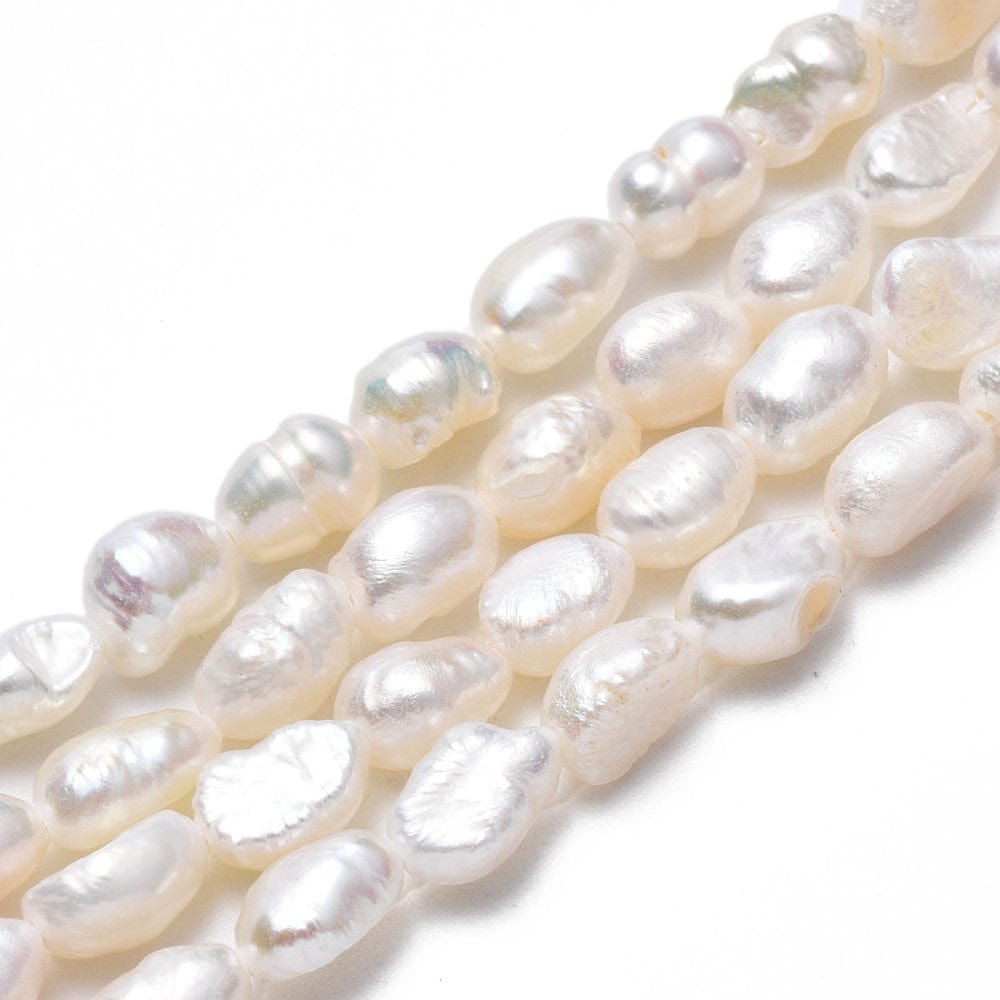BeadsBalzar Beads & Crafts (PE8750-06A) Natural Cultured Freshwater Pearl Beads, Oval, Seashell Color about 6~8.5mm long (1 STR)
