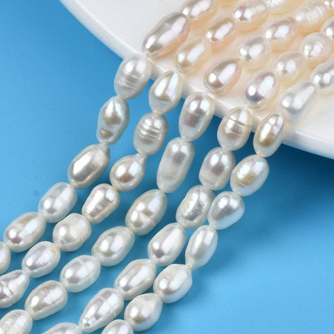 BeadsBalzar Beads & Crafts (PE8998) Natural Cultured Freshwater Pearl Beads Strands, Rice, Seashell Color (1 STR)