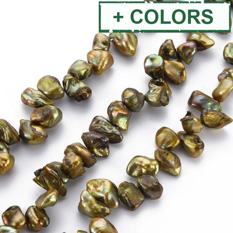 BeadsBalzar Beads & Crafts (PE9137-X) Natural Keshi Pearl Beads, Cultured Freshwater Pearl, Dyed, Nuggets, Olive, 8~17mm (1 STR)