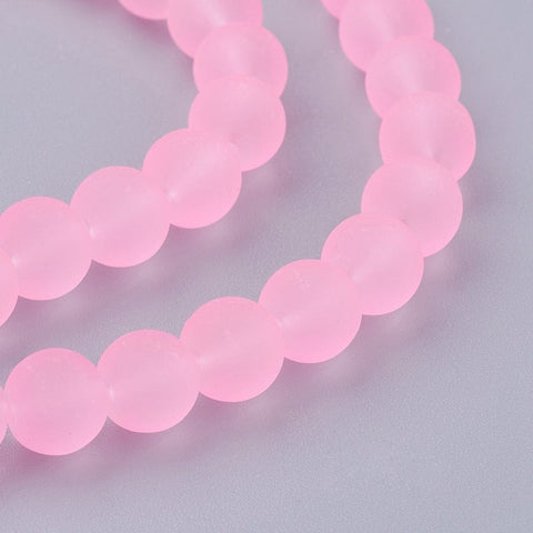 BeadsBalzar Beads & Crafts Pearl Pink Transparent Glass Bead Strands, Frosted, Round, 8mm