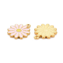 Load image into Gallery viewer, BeadsBalzar Beads &amp; Crafts PINK (SF8755-E) (SF8855-X) 304 Stainless Steel Enamel Pendants, Ion Plating(IP), Golden, Flower, 18x15.5x2mm (2 PCS)
