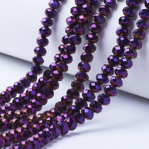 BeadsBalzar Beads & Crafts PURPLE PLATED (BE8307-06) (BE8307-X) Electroplate Transparent Glass Beads, Full Plated, Faceted, Rondelle, 8x6mm (1 STR)