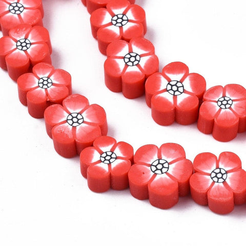 BeadsBalzar Beads & Crafts RED (CF9140-B) (CF9140-X) Polymer Clay Beads, Flower, Indian Red, 8~10mm (40 PCS)