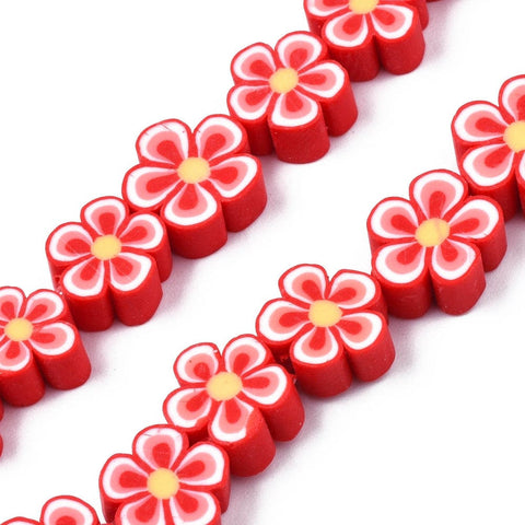 BeadsBalzar Beads & Crafts RED (CF9142-05) (CF9142-X) Polymer Clay Beads, Flower, 7.5~10mm (40 PCS)