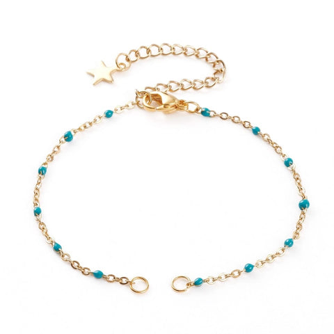BeadsBalzar Beads & Crafts (SB8828-04) 304 Stainless Steel Enamel Bracelet Medium Turquoise 16~16.5cm long (1 PC)