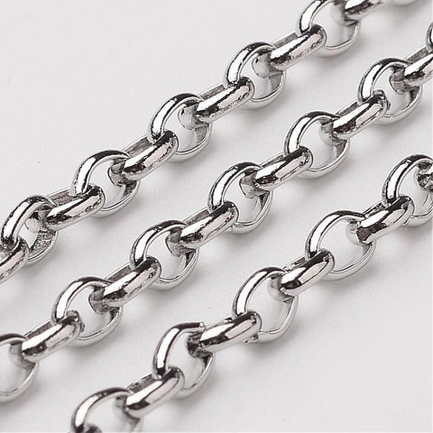 BeadsBalzar Beads & Crafts (SC3023-X) 304 Stainless Steel Rolo Chains, Soldered, Stainless Steel Color, 4x3x1mm