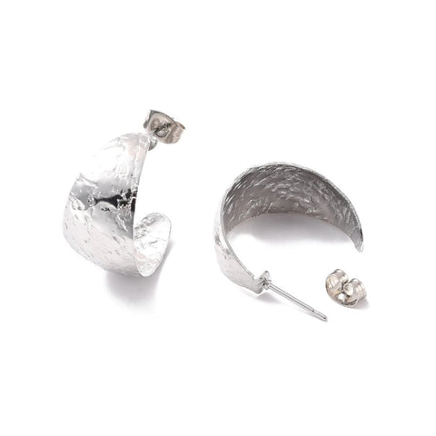 BeadsBalzar Beads & Crafts (SE8776-P) 304 Stainless Steel Chunky C-shape Stud Earrings, 22x12x0.5mm (1 PAIR)