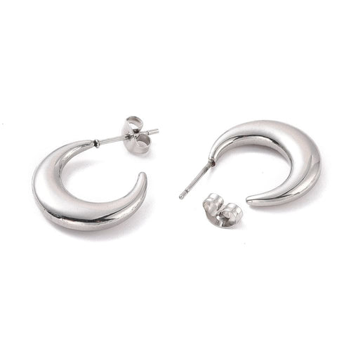 BeadsBalzar Beads & Crafts (SE8777-A) 304 Stainless Steel Crescent Moon Stud Earrings, 26x18x3.5mm (1 PAIR)