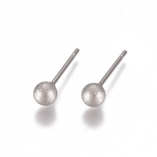 BeadsBalzar Beads & Crafts (SE8778-02) 304 Stainless Steel Stud Earrings, Ball Stud Earrings, Textured,15x4mm (8 PCS)