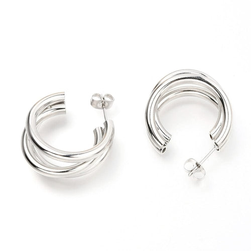 BeadsBalzar Beads & Crafts (SE8779P) 304 Stainless Steel Half Hoop Earrings, 30mm (1 PAIR)