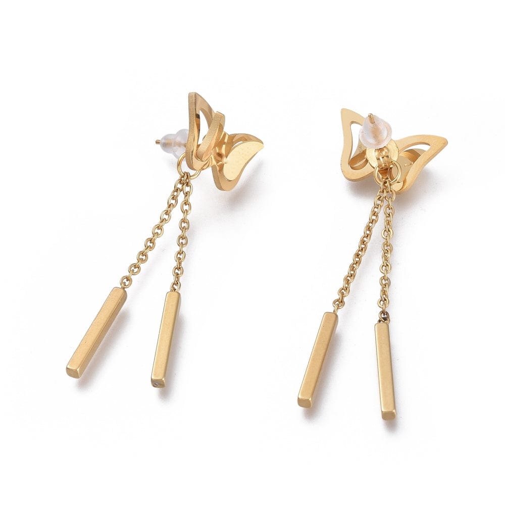 BeadsBalzar Beads & Crafts (SE8824-G) 304 Stainless Steel Chain Tassel Earrings, 44mm long (1 PAIR)