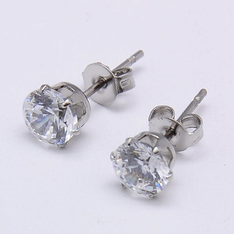 BeadsBalzar Beads & Crafts (SE8840-P) Cubic Zirconia Ear Studs, with 304 Stainless Steel Base, 5mm, Pin: 0.7mm (2 PAIRS)