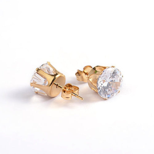 BeadsBalzar Beads & Crafts (SE8899-G)304 Stainless Steel Cubic Zirconia Stud Earrings, Golden, Clear 7mm (1 PAIR)