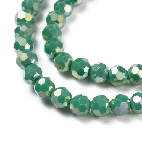 BeadsBalzar Beads & Crafts SEA GREEN (BE8038-14) (BE8038-X) Faceted Round Full Rainbow Plated Electroplate Glass Beads 4mm (1 STR)