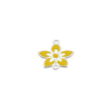 BeadsBalzar Beads & Crafts Silver 925 12x1.2mm Yellow Enamel flower pendant. Hole 1.4mm