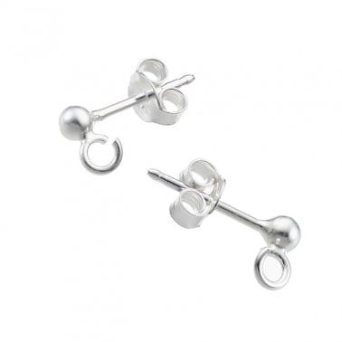 BeadsBalzar Beads & Crafts SILVER 925 (925-E122-S) (925-E122-X) SILVER 925 3MM BEAD STUD EARRING SUPPORTS WITH RING (1 PAIR)
