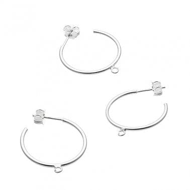 BeadsBalzar Beads & Crafts SILVER 925 (925-E125-S) (925-E124-X) SILVER 925 20MM HOOP EARRING SUPPORTS WITH 1 RING TUBE 1,5MM (1 PAIR)