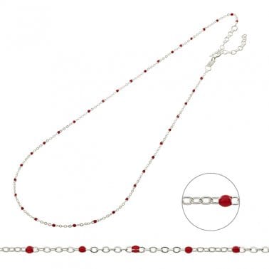 BeadsBalzar Beads & Crafts SILVER 925 / RHODIUM PLATED (925-N149-R-WR (925-N149-R-3GP) SILVER 925 NECKLACE CHAIN AND RED ENAMEL 38+5CM EXTENDER