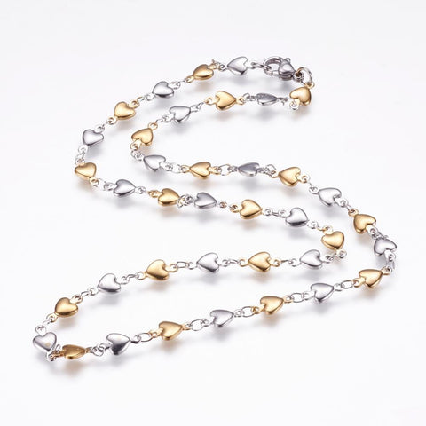BeadsBalzar Beads & Crafts (SN6093GP)GOLDEN/STEEL (SN6093X-3PC) 304 Stainless Steel Chain Necklaces, Heart (45.5cm) (3 PCS)