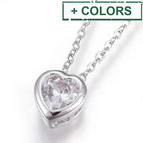 BeadsBalzar Beads & Crafts (SN6749-X) 304 Stainless Steel Pendant Necklaces, Heart, Clear (45cm) 50mm