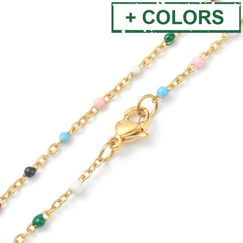 BeadsBalzar Beads & Crafts (SN8368-19G) 304 Stainless Steel Cable Chain Necklaces,  Colorful, Golden (45.6cm)