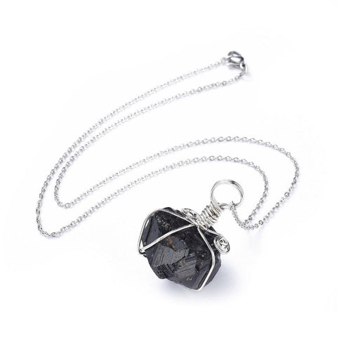BeadsBalzar Beads & Crafts (SN8915-BLA) Natural Tourmaline Pendant Necklaces, with 304 Stainless Steel Cable Chains, Black (44.5cm)