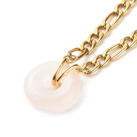 BeadsBalzar Beads & Crafts (SN8916-X) Natural Donut Gemstone Necklace 304 Stainless Steel, Golden, (40.3cm)