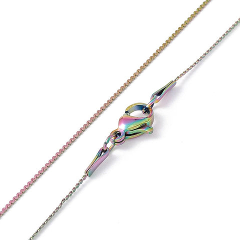 BeadsBalzar Beads & Crafts (SN8934-M) Ion Plating(IP) 304 Stainless Steel Serpentine Necklace, Rainbow Color, (50cm)