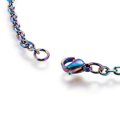 BeadsBalzar Beads & Crafts (SN8935-01A) Ion Plating(IP) 304 Stainless Steel Chain Necklace, Rainbow Color,(50cm)