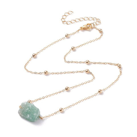 BeadsBalzar Beads & Crafts (SN8991-01) Natural Green Aventurine Raw Stone Pendant Necklace (45cm)