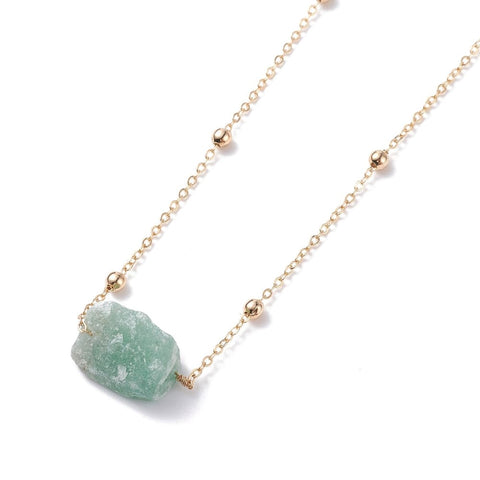 BeadsBalzar Beads & Crafts (SN8991-01) Natural Green Aventurine Raw Stone Pendant Necklace (45cm)