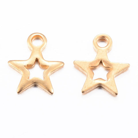 BeadsBalzar Beads & Crafts (SS8896-G) Ion Plating(IP) 304 Stainless Steel Charms, Star, Golden, 8.5x7x0.8mm (10 PCS)