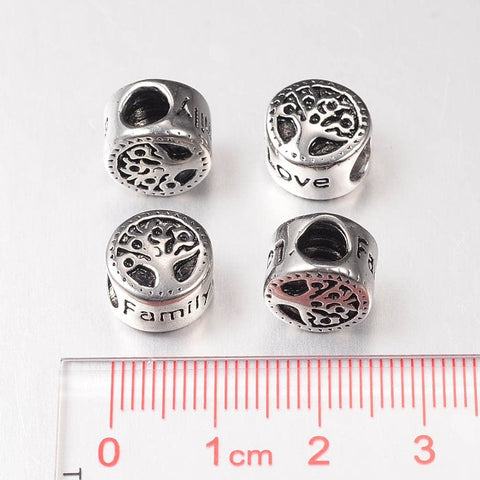 BeadsBalzar Beads & Crafts (ST9078-AS) 304 Stainless Steel European Large Hole Beads, Antique Silver 11x7.5mm (1 PC)