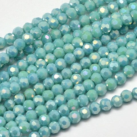 BeadsBalzar Beads & Crafts TURQUOISE (BE8038-03) (BE8038-02) Faceted Round Full Rainbow Plated Electroplate Glass Beads 4mm