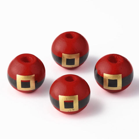 BeadsBalzar Beads & Crafts (WC9043-A) Painted Natural Wood Beads, Round with Belt, Christmas Style (10 PCS)