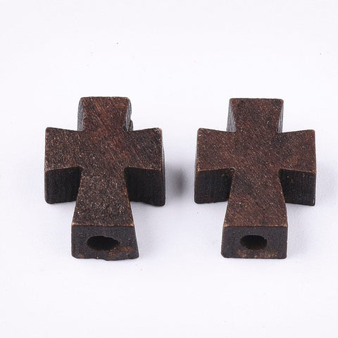 BeadsBalzar Beads & Crafts (WC9044-39) Natural Wooden Beads, Dyed, Cross, Coconut Brown 13.5x10mm (10 PCS)