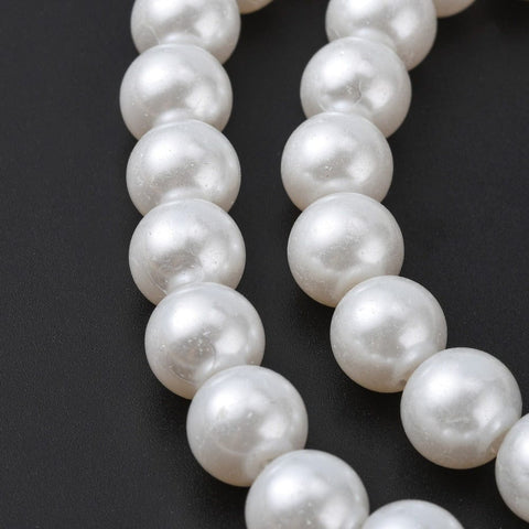 BeadsBalzar Beads & Crafts WHITE (BE2939-B01) (BE2939-X) Glass Pearl Beads Strands, Pearlized, Round, 10mm (1 STR)
