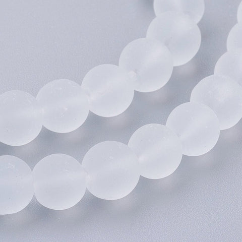 BeadsBalzar Beads & Crafts White Transparent Glass Bead Strands, Frosted, Round, 8mm